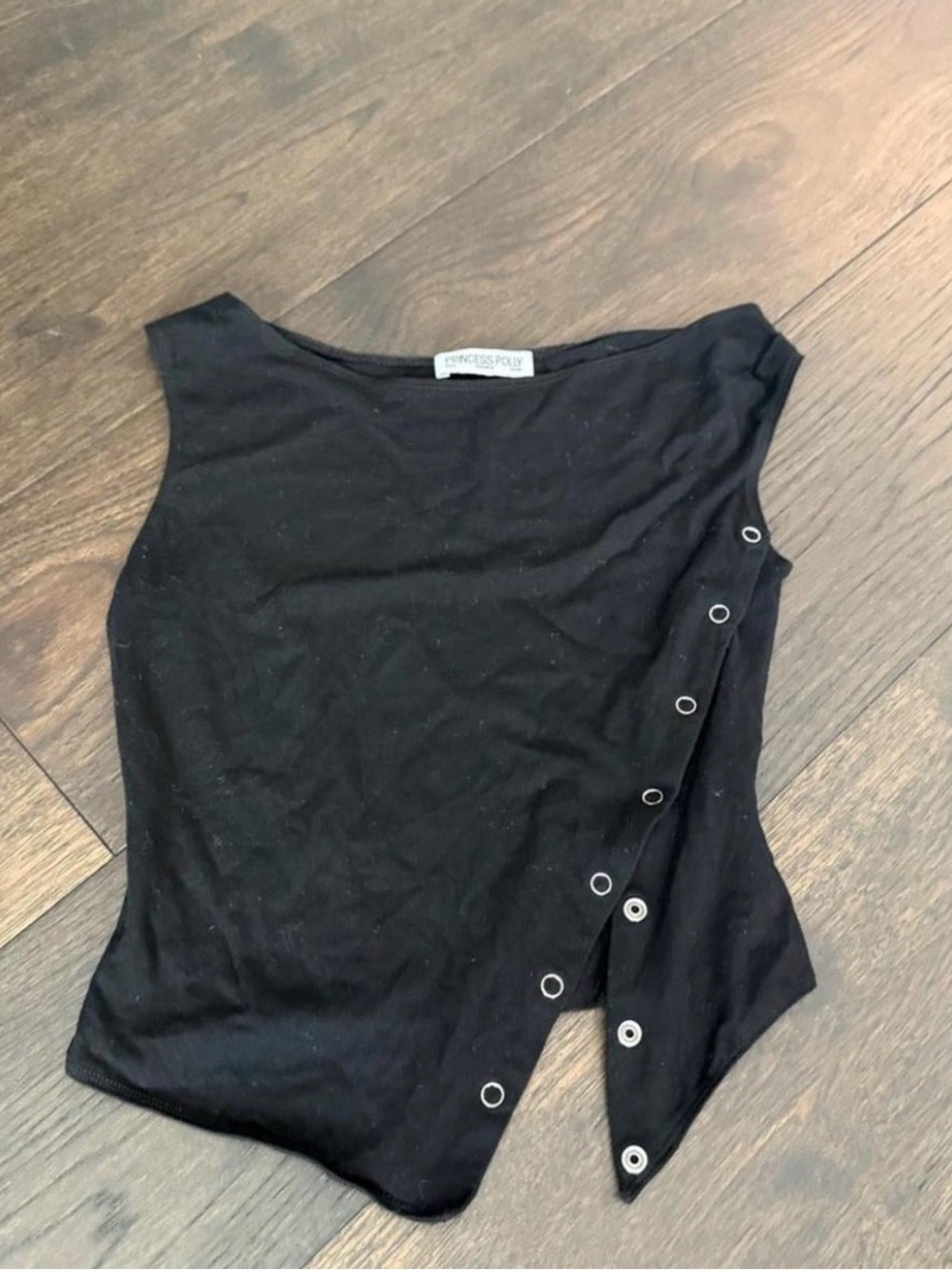 Princess Polly Black Asymmetric Grommet-Trim Tank